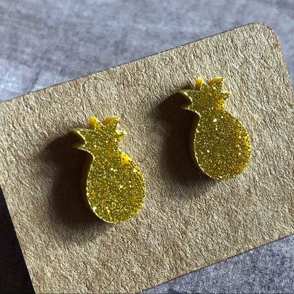 Handmade Gold Glitter Pineapple Stud Earrings! - Picture 3 of 6